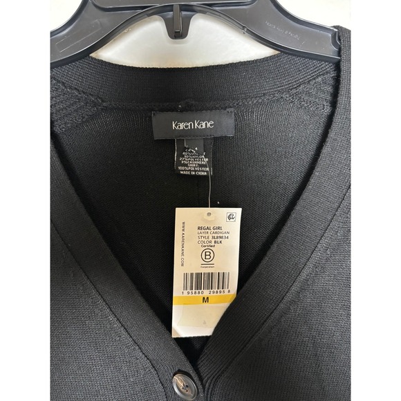 NWT Karen Kane Sweater Cardigan Cashmere Blend Black w/ White Shirt Hem Medium - Picture 3 of 6